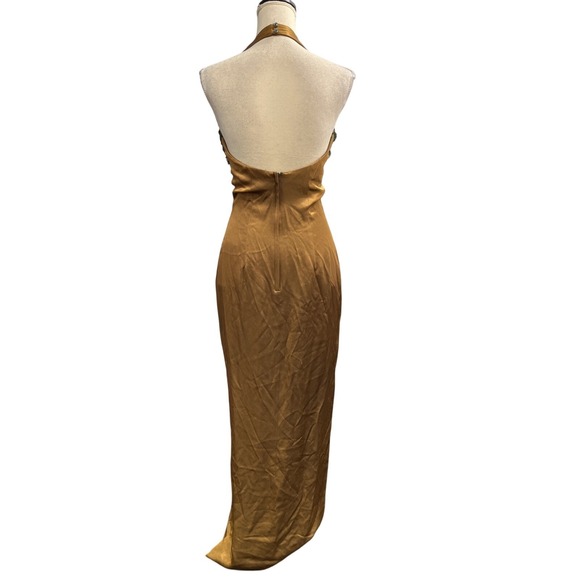 Vintage Jessica McClintock Gunne Sax‎ Y2K Dress 7/8 Gold Slip Maxi Halter Beaded - Picture 3 of 12